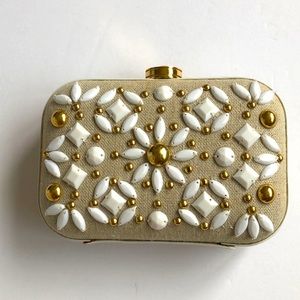 Rafe Gold and White Embellished Clutch